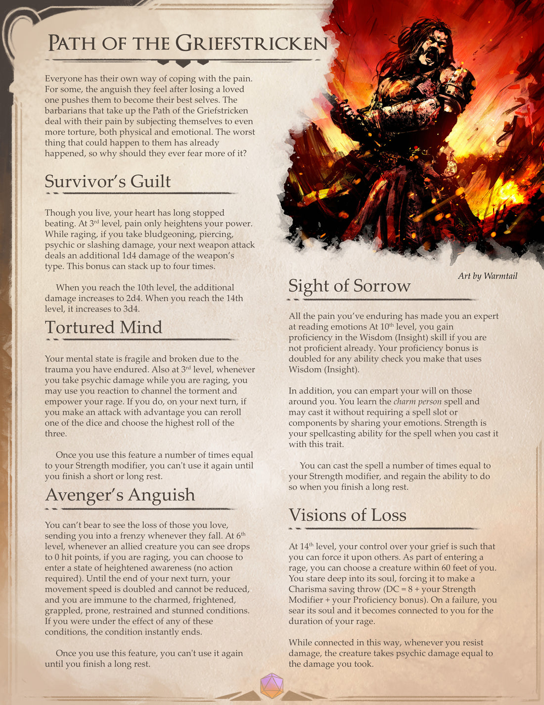 Path of the Griefstricken - A D&D 5e Barbarian that channels their sorrow into rage