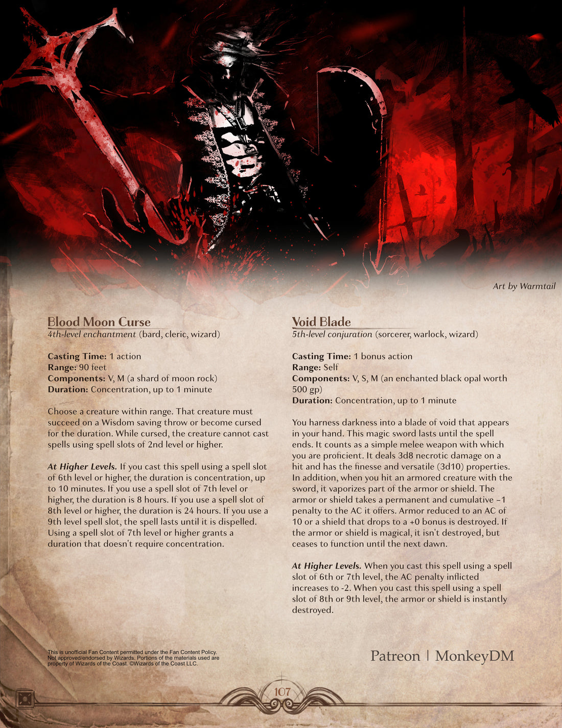 D&D 5e Spells: Blood Moon Curse & Void Blade - Darkness and Despair at the tip of your fingers