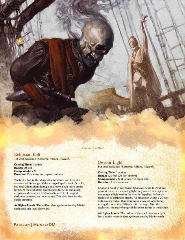 D&D 5e Darkness Spells: Eclipsian Bolt & Devour Light