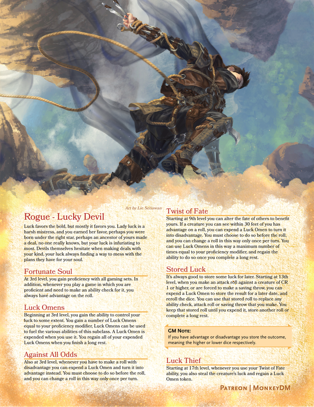 Rogue: Lucky Devil - D&D 5e - Luck is a Mistress and She Favours You