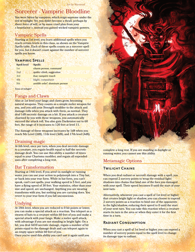 Sorcerer: Vampiric Bloodline - Play As Alucard in D&D 5e