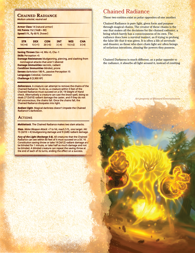 Chained Radiance - A D&D 5e Monster of Pure Light Trapped in Chains