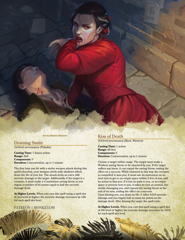 D&D 5e Necrotic Spells: Draining Smite & Kiss of Death