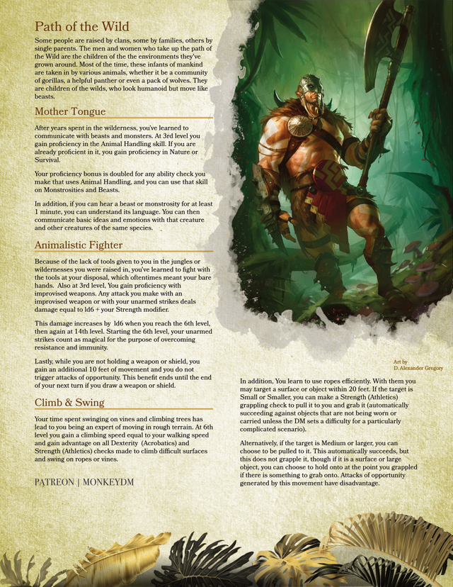 Barbarian: Path of the Wild - D&D 5e - Become the King of the Jungle
