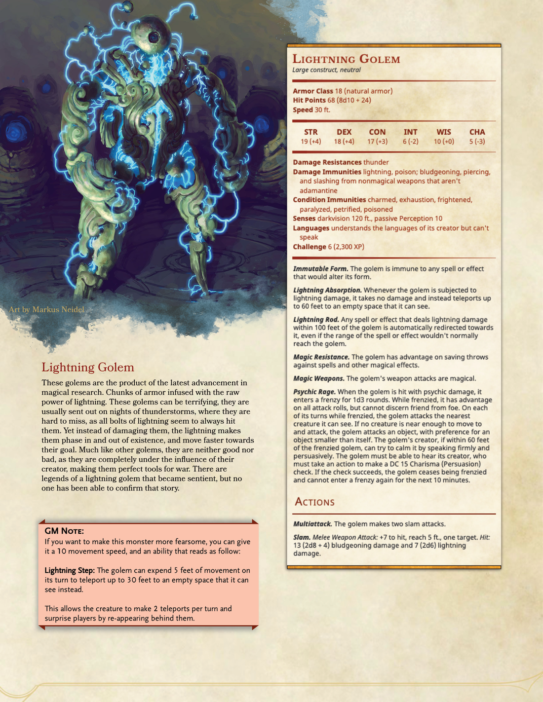 Lightning Golem - Electricity Given a Body in D&D 5e