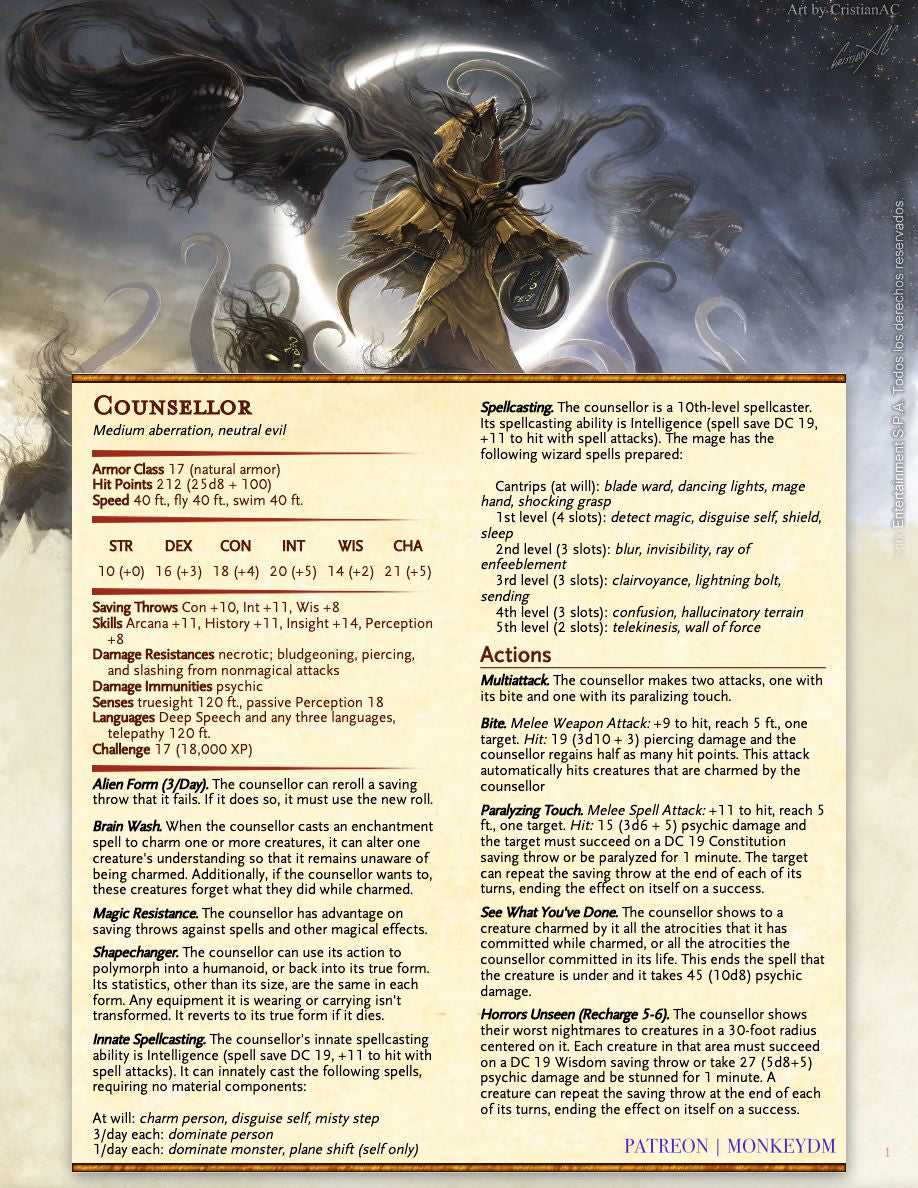 The Counsellor - A Mind Controlling Monster for DnD 5e.