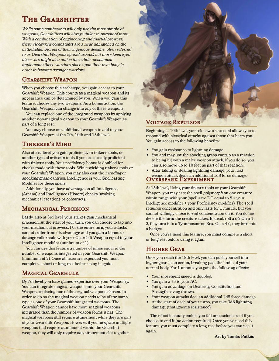 Fighter Subclass - The Gearshifter - Become a Mechanical Monster on the Battlefield in D&D 5e