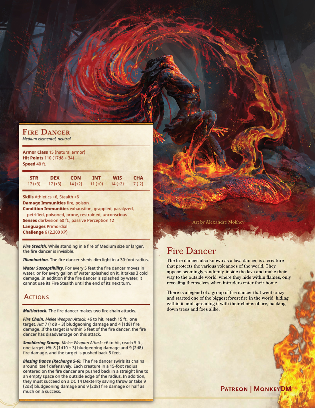 Fire Dancer - A D&D 5e Vulcanic Monster with Hawaiian Influence