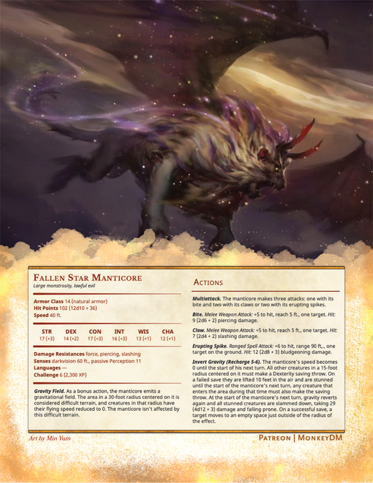 Star Fallen Manticore - D&D 5e Gravitational-Empowered Creature