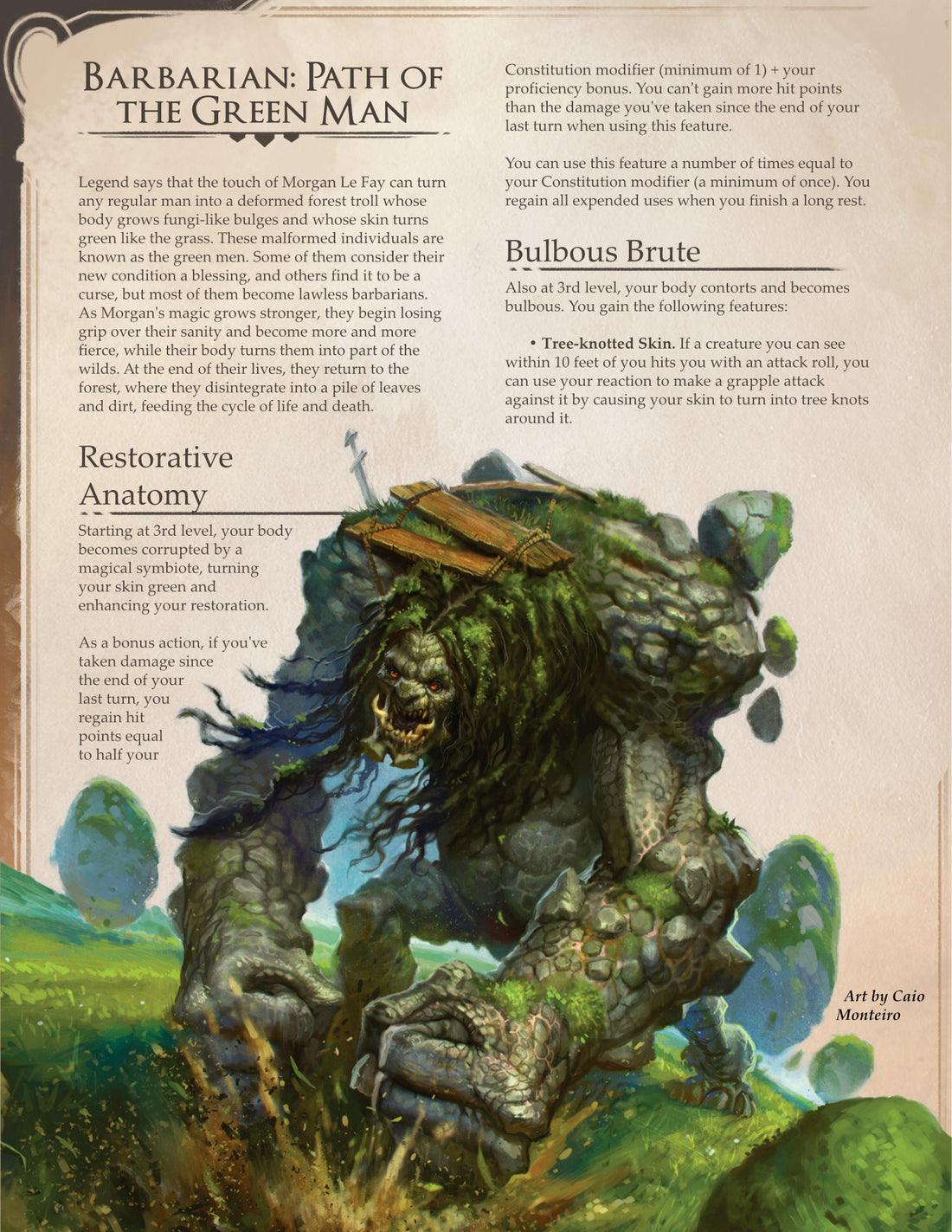 Barbarian: Path of the Green Man - A DnD 5e Subclass - Become a Twisted Monstrosity of Nature