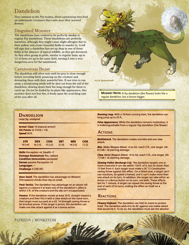 The Dandelion - A D&D 5e Monster, but also a Pun
