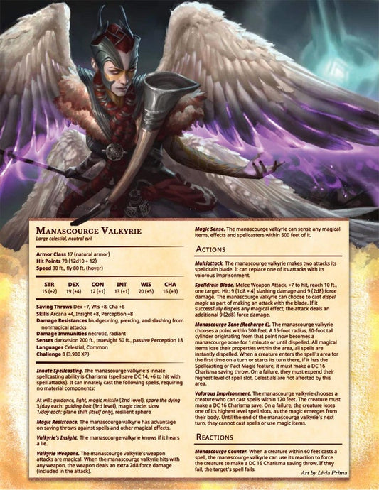 Manascourge Valkyrie - A D&D 5e Monster for When you Truly Hate Magic