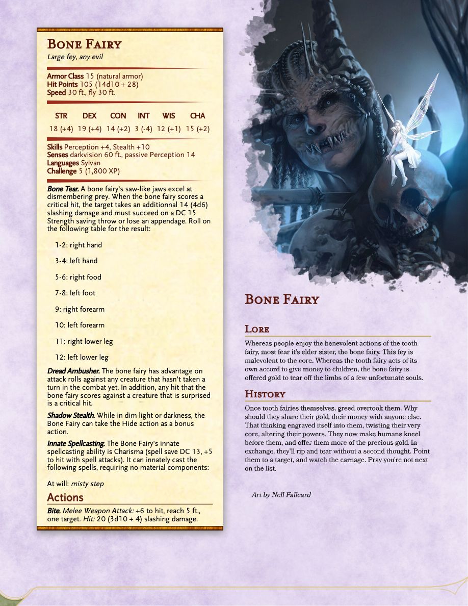 Bone Fairy - New DnD 5e Monster, The Evil Sister of the Tooth Fairy