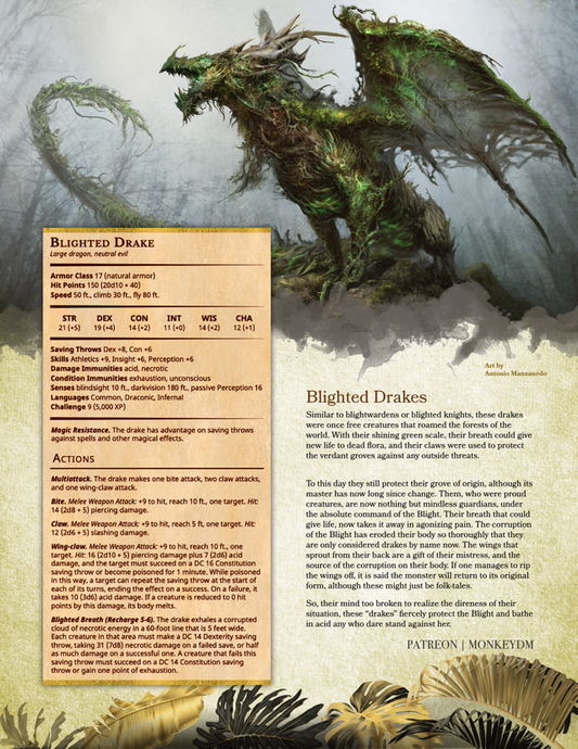Blighted Drake - A D&D 5e Drake With Gifted Corrupted Wings