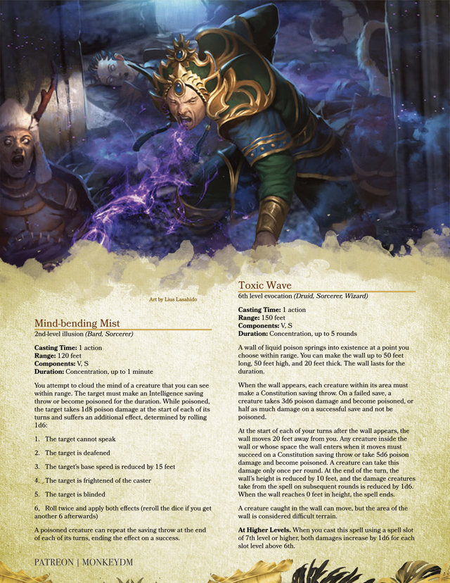 D&D 5e Poison Spells Mind-Bending Mist & Toxic Wave