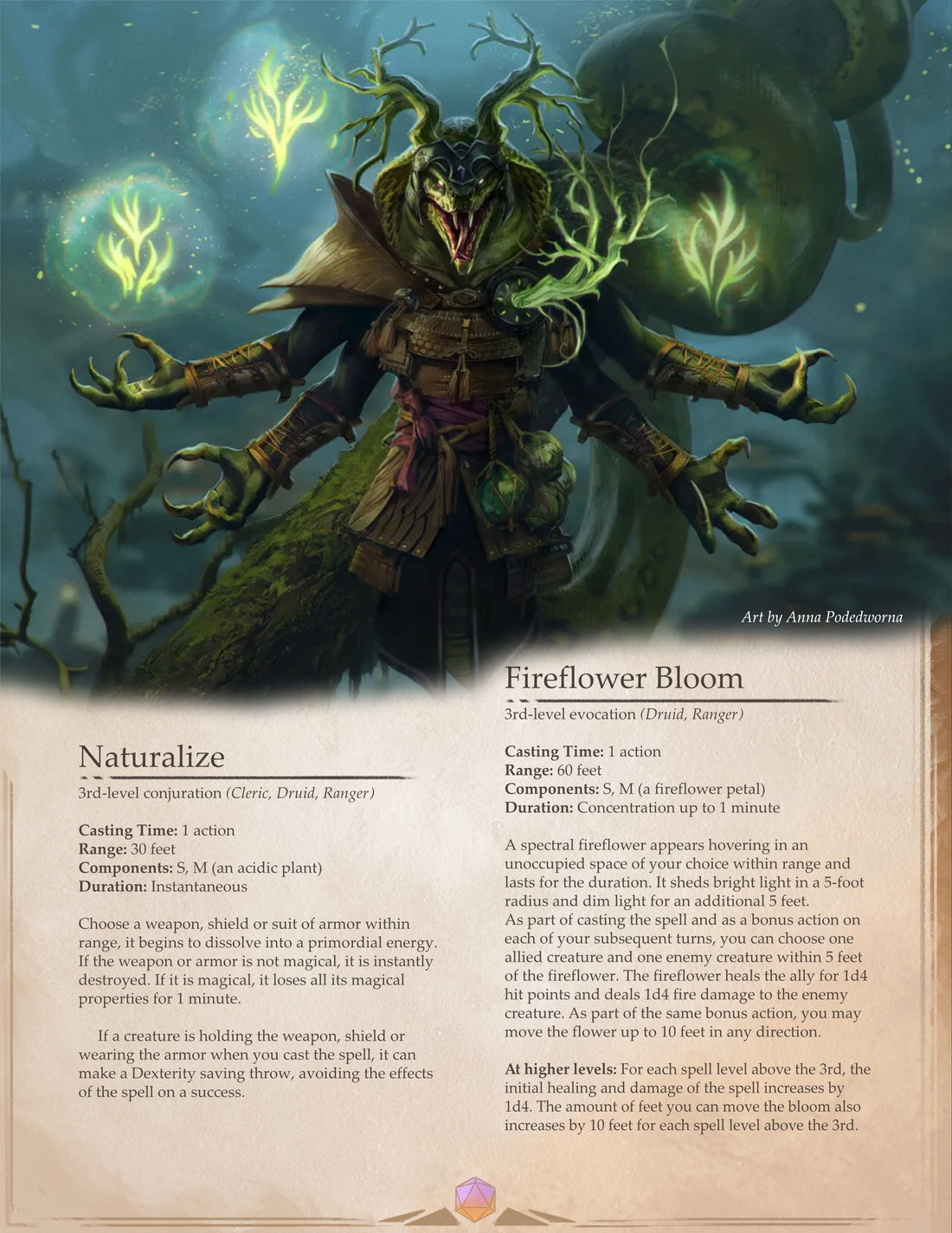 Naturalize and Fireflower Bloom - 2 New D&D 5e Druid Spells to shift the control of the battlefield