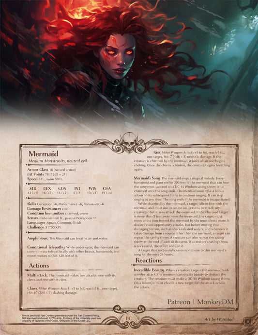 D&D 5e Monster - Mermaid: The Alluring Sirens of the Seas [Dread Tides]