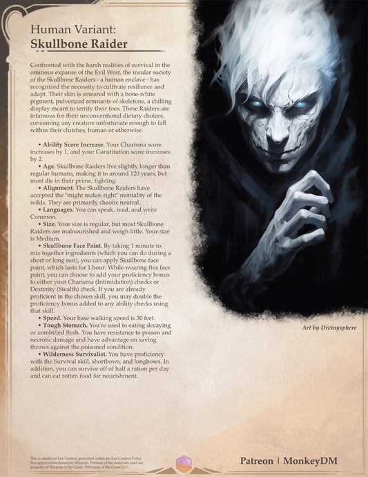 [D&D 5e Race] Skullbone Raiders - Masters of Survival in the Sinister Evil West! [Cowboys from Hell]