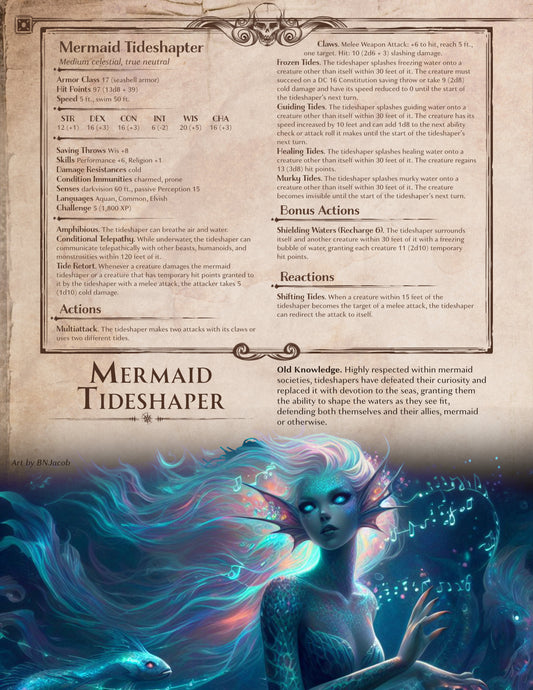 D&D 5e Mermaid Tideshaper: Lure Unaware Players to the Abyss [Dread Tides]