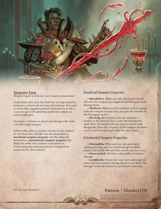 D&D 5e Item - Sanguine Fang: A Blade of Blood and Dread [Dread Tides]