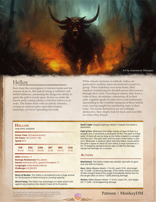 D&D 5e Monster - Hellox: Bulls corrupted by the influence of Hell [Cowboys From Hell]