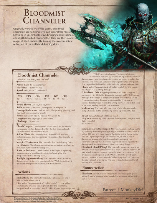 D&D 5e Monster: Bloodmist Channeler - Vampires Commanding Mist & Lightning [Dread Tides]