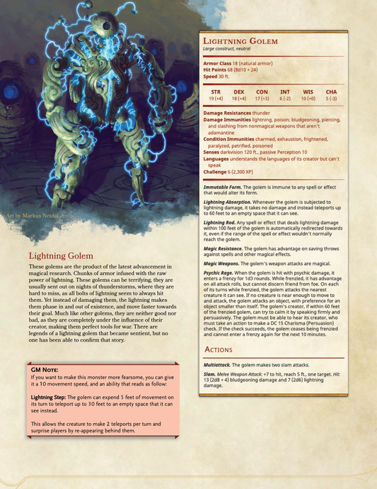 Lightning Golem - Electricity Given a Body in D&D 5e