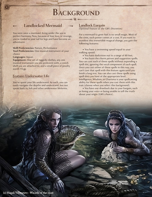 D&D 5e Background: Landlocked Mermaid - Trade Fins for Feet and Embrace a New World  [Dread Tides]