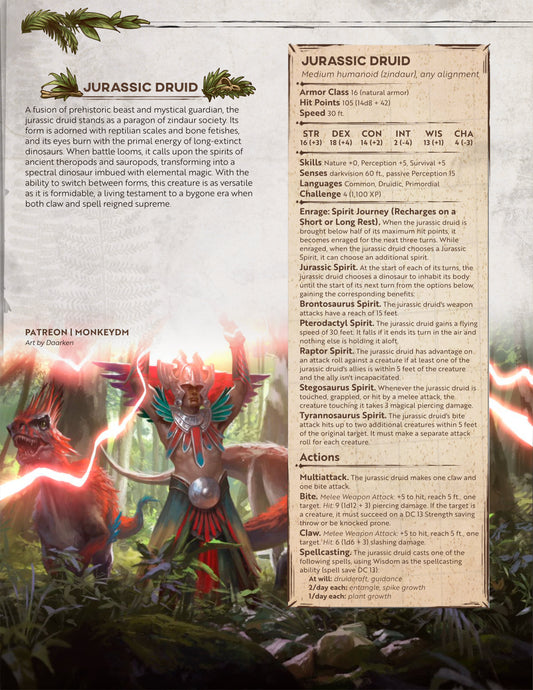 D&D 5e Monster - Jurassic Druid: Dino Druid is the best Druid! [Echoes of Extinction]