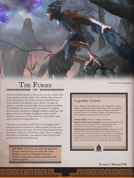 D&D 5e Monster: The Furies - Judgment has arrived with these relentless avatars of divine retribution  [Wrath of Olympus]