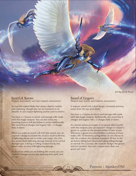 D&D 5 Items: The Sword of Storms & The Sword of Geysers - Unleash Elemental Havoc On Your Foes