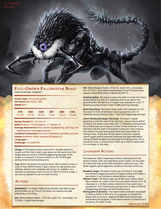 Fallingstar Beast - Crush your Enemies with this D&D 5e Monster