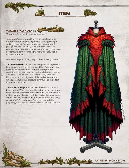 Unleash Your Inner Beast: Tyrant Lizard Cloak [Echoes of Extinction] D&D 5e Item