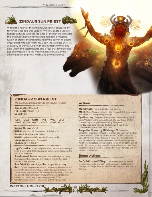 D&D 5e Monster: Zindaur Sun Priests - Clerics That Transform into T-Rexes! [Echoes of Extinction]