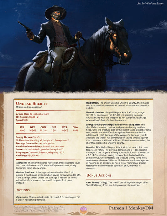 D&D 5e Monster: Undead Sheriff - Dark Enforcers of Cursed Justice [Cowboys From Hell]